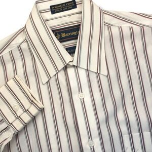 Vintage Barrington Button Up Shirt Men 14.5 S White Maroon Striped Cotton Poplin